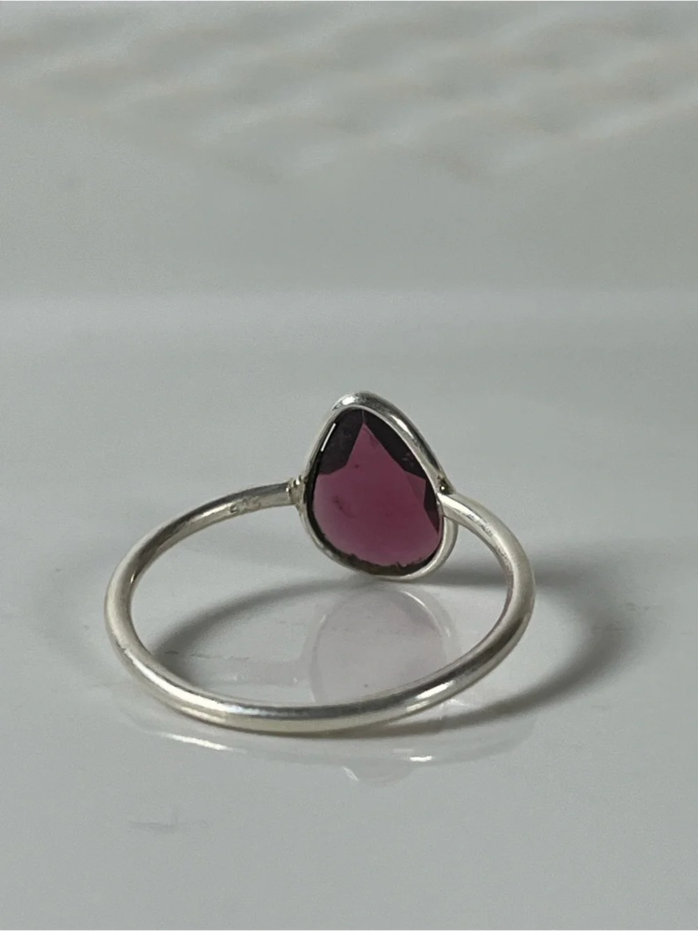 Solid Sterling Silver 925 Ruby Corundum Gemstone Flat Stacker Ring Size 7